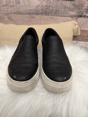 Black Crocodile-Embossed Leather Slip-On Platform
